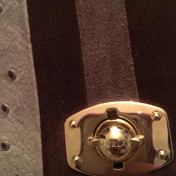 FURLA Ostrich Leather & Brown Suede Crossbody - Picture 2 of 3